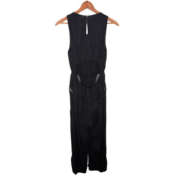 Linen Blend Wide Leg Jumpsuit Women Medium Open Back Minimalist Scandi‎ Casual - Picture 2 of 7